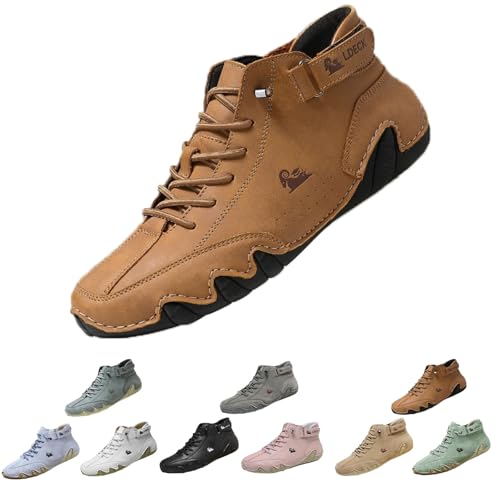 Mivoxa Schuhe Leder Herren, Mivoxa Barfußschuhe, Barfuss Schuhe wasserdichte Und Atmungsaktive Orthopädische (Hellbraun, Erwachsene, 40, Numerisch, EU Schuhgrößensystem, M) von Generisch