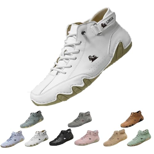 Mivoxa Schuhe Leder Herren, Mivoxa Barfußschuhe, Barfuss Schuhe wasserdichte Und Atmungsaktive Orthopädische (Weiß, Erwachsene, 40, Numerisch, EU Schuhgrößensystem, M) von Generisch