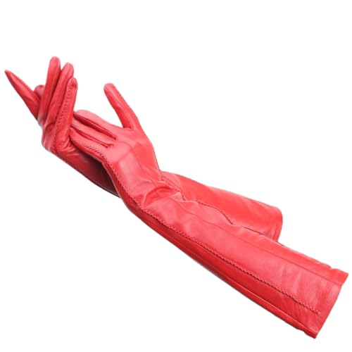Mode Beige Lange Lederhandschuhe Lange Lederhandschuhe Frauen Winter Schaffell Damen Lange Handschuhe, rot, 8.5 von Generisch
