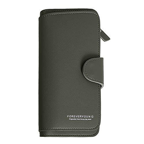 Mode Leder Lange Einfarbig Reißverschluss Geldbörse Multi Card ID Tasche Damen Geldbörse Clutch Tasche Clip Geldbörse Frauen (Grün, Einheitsgröße) von Generisch