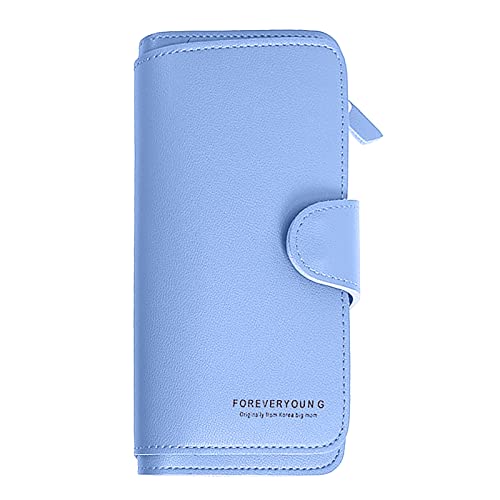Mode Leder Lange Einfarbig Reißverschluss Geldbörse Multi Card ID Tasche Damen Geldbörse Clutch Tasche Niedliche Geldbörsen für Teenager Mädchen (Blau, Einheitsgröße) von Generisch