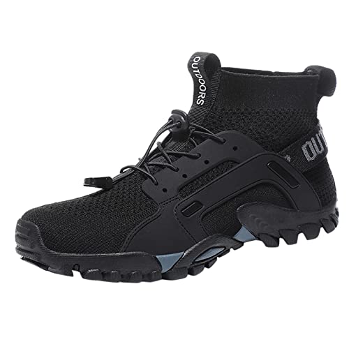 Mode und Männer Turnschuhe Wanderschuhe rutschfeste Sohle Mesh Atmungsaktive Elastische Schnürung Mitteloberteil Herren Schuhe 43 Extra Weit (Black, 45) von Generisch