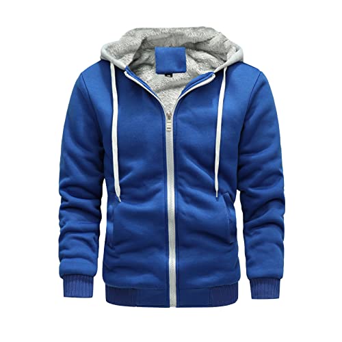 ModeHoodies & Sweatshirts, Hoodie Herren Winter Dicke Farbe Blocking Zip Up Hoodie Männer Pullover Langarm Kapuze Sweatshirt Tops Kapuzenpullover Hoody Mit Roadson Y2K Hoodie (L, Royal Blue) von Generisch