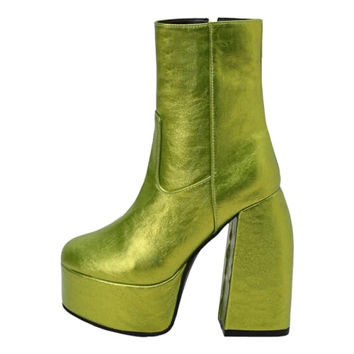 Moderne Damen-Ankle-Boots mit hohem Absatz stilvolle Stiefeletten mit klobigem Design große Größen eleganter für jeden (Green, 41) von Generisch