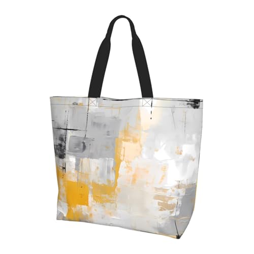 Moderne Kunst Tote Bag Damen Schulterhandtaschen Gelb Abstrakte Malerei Einkaufstaschen Wasserabweisend Große Handtasche mit Innentasche für Arbeit Reise Schule von Generisch