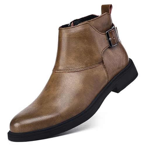 Modische Chelsea-Stiefel für Herren, lässig, wasserdicht, Leder, elegante Stiefel, formelle Business-Stiefeletten mit verstellbarer Schnalle, braun, 39 1/3 EU Modische Chelsea-Stiefel für Herren, lässig, wasserdicht, Leder, elegante Stiefel, formelle Business-Stiefeletten mit verstellbarer Schnalle, braun, 39 1/3 EU von Generisch