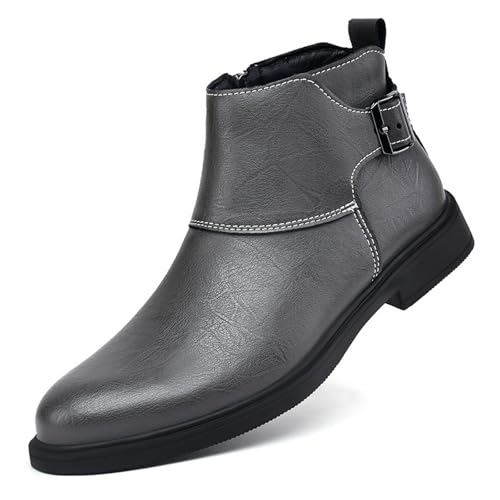 Modische Chelsea-Stiefel für Herren, lässig, wasserdicht, Leder, elegante Stiefel, formelle Business-Stiefeletten mit verstellbarer Schnalle, grau, 39 2/3 EU Modische Chelsea-Stiefel für Herren, lässig, wasserdicht, Leder, elegante Stiefel, formelle Business-Stiefeletten mit verstellbarer Schnalle, grau, 39 2/3 EU von Generisch