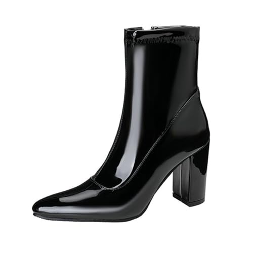 Modische Chelsea-Stiefeletten für Damen, spitzer Zehenbereich, breiter Absatz, seitlicher Reißverschluss, Pelzfutter, Winterkleid, Pumps, Schwarz , 39 EU Modische Chelsea-Stiefeletten für Damen, spitzer Zehenbereich, breiter Absatz, seitlicher Reißverschluss, Pelzfutter, Winterkleid, Pumps, Schwarz , 39 EU von Generisch