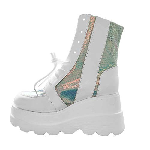 Modische Damen Ankle Boots mit Keilabsatz Stilvolle Damenstiefel mit Reißverschluss Plattform Schuhe für Frauen Trendige Stiefel für Damen (White, 39) von Generisch