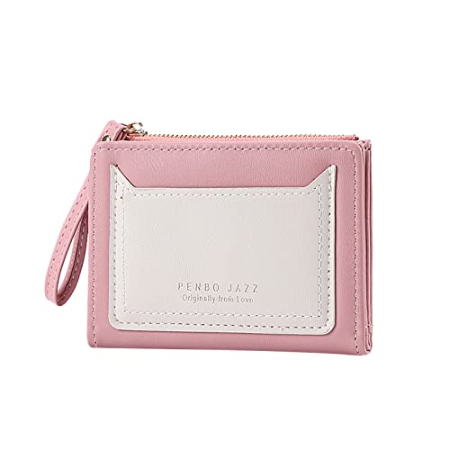 Modische Damen-Ausweis-Geldbörse, einfarbig, Reißverschluss, mehrere Kartenfächer, Clutch, kleine Geldbörse für Herren, Vordertasche, Rosa, Einheitsgröße von Generisch