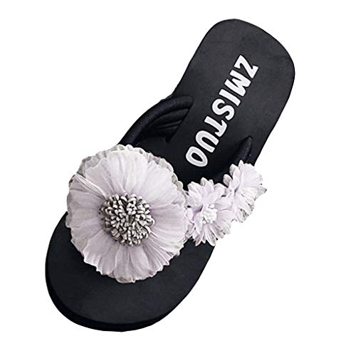 Modische Damen Flip Flops Zehenschuhe Slip-On Pantoletten Offene Wedges Komfortable Frauen-Sandalen für Alltag Freizeit (Grey, 38) von Generisch