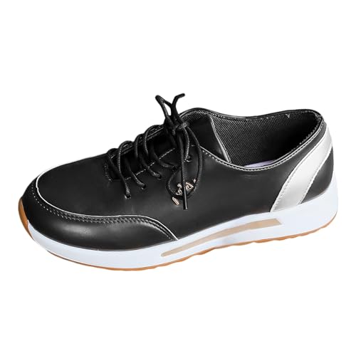Modische Damen Freizeitschuhe Dicke Sohle Schnürschuhe Bequem Runde Zehen Hochwertige Sportliche Alltagsschuhe Perfekt für Große Größen (Black, 38) von Generisch