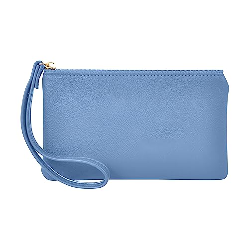 Modische Damen-Geldbörse, Kunstleder, Reißverschluss, einfarbig, Unterarm-Geldbörse, Clutch, Kuriertasche für Damen, blau, Einheitsgröße Modische Damen-Geldbörse, Kunstleder, Reißverschluss, einfarbig, Unterarm-Geldbörse, Clutch, Kuriertasche für Damen, blau, Einheitsgröße von Generisch
