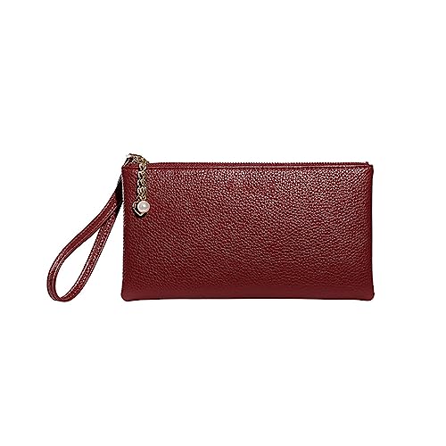 Modische Damen-Geldbörse, Kunstleder, Reißverschluss, einfarbig, Unterarm-Geldbörse, Kosmetiktasche, Organizer, Rot, Einheitsgröße Modische Damen-Geldbörse, Kunstleder, Reißverschluss, einfarbig, Unterarm-Geldbörse, Kosmetiktasche, Organizer, Rot, Einheitsgröße von Generisch