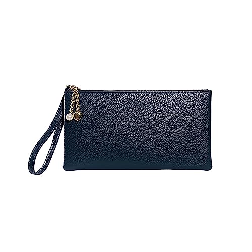 Modische Damen-Geldbörse, Kunstleder, Reißverschluss, einfarbig, Unterarm-Geldbörse, Kosmetiktasche, Organizer (Marineblau, Einheitsgröße) von Generisch