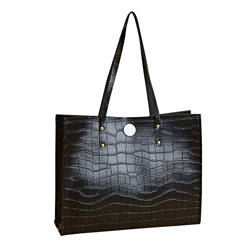 Modische Damen-Handtasche, Kunstleder, einfarbig, Steinmuster, Umhängetasche, Handtasche, 20 Tragetaschen, Schwarz , Einheitsgröße von Generisch