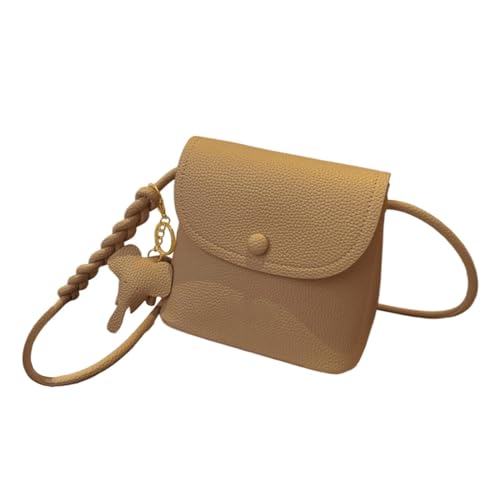 Modische Damen-Handtasche, einfarbig, kleine Schultertasche, kleiner Elefant, dekorativ, weiches Ledermaterial, Handtasche, Handtasche mit hellem Herz, braun, Einheitsgröße von Generisch