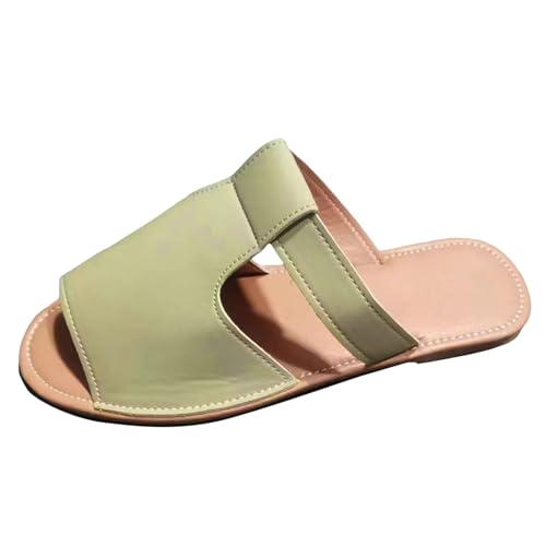 Modische Damen Sandalen Hochwertige Flache Ledersandalen für Damen Elegante Slip-on Freizeitsandalen mit Stil Komfort (Green, 38) von Generisch