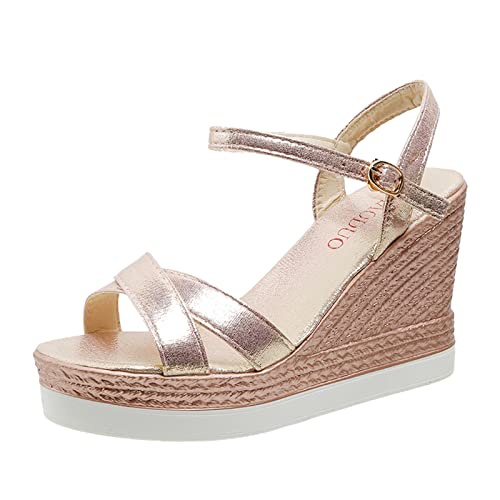 Modische Damen Sandalen Keilabsatz High Heel Komfortabel Atmungsaktiv Offene Spitze Dicke Sohle Sommer Elegante Schuhe für Frauen (39) von Generisch