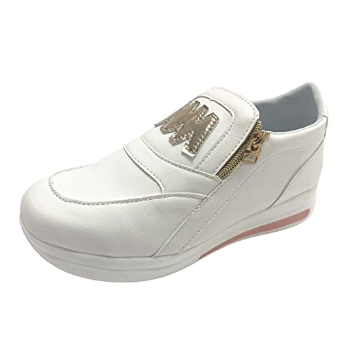 Modische Damen-Schuhe, einfarbig, beflockt, seitlicher Reißverschluss, Plateau, bequem, lässig, Sportschuhe, weiß, 39 EU von Generisch