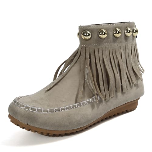 Modische Damen-Stiefel mit Quasten, Reißverschluss, einfarbig, kurze Stiefel, runde Zehenpartie, flache Schuhe, halber Stiefel, khaki, 38.5 EU Modische Damen-Stiefel mit Quasten, Reißverschluss, einfarbig, kurze Stiefel, runde Zehenpartie, flache Schuhe, halber Stiefel, khaki, 38.5 EU von Generisch