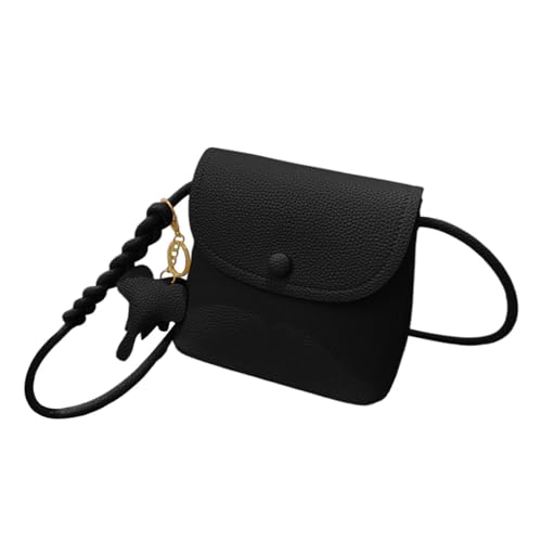 Modische Damen-Umhängetasche, einfarbig, kleine Schultertasche, kleiner Elefant, dekoratives weiches Ledermaterial, Handtasche, Strandtasche, Schwarz , Einheitsgröße von Generisch
