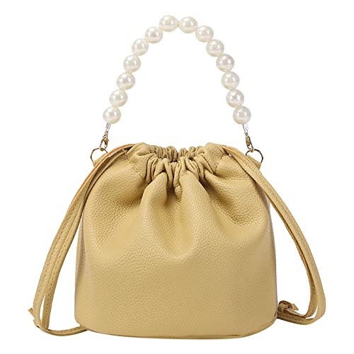 Modische Damen-Umhängetasche, mit Perlen, praktische Kuriertasche, Laptop-Kurier- und Schultertasche, gelb, Einheitsgröße von Generisch