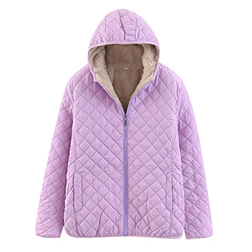 Modische Damenjacken, modisch, lässig, kariert, Fleece, mit Kapuze, einfarbig, langärmelig, locker, warm, Baumwollmantel, Winter, lässig, Wintermantel, Outwear, violett, 46 Modische Damenjacken, modisch, lässig, kariert, Fleece, mit Kapuze, einfarbig, langärmelig, locker, warm, Baumwollmantel, Winter, lässig, Wintermantel, Outwear, violett, 46 von Generisch