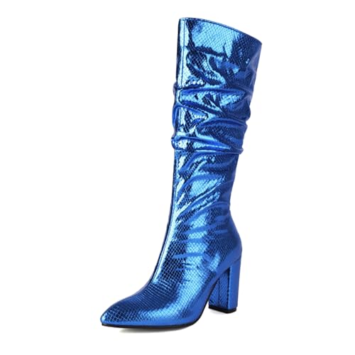 Modische Damenmid-Calf-Stiefel für besondere Anlässe luxuriöse Abendmode Elegante Hochzeitsoutfits partybereit stilvolle europäische amerikanische Boots für Trendsetterinnen (Blue, 43) von Generisch