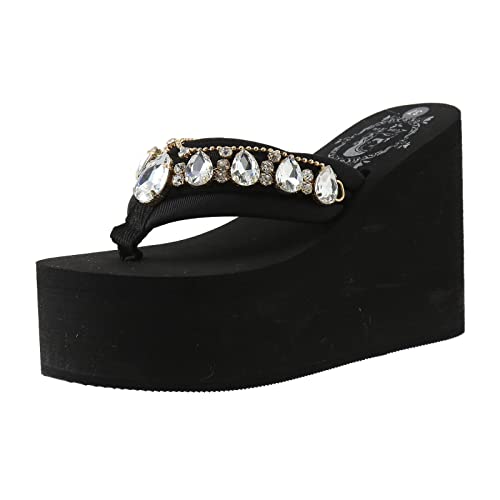 Modische Damenschuhe Flip Flops Dicke Sohle Wedge Hausschuhe Bequeme Sandalen für Alltag Strand (Black, 38) von Generisch