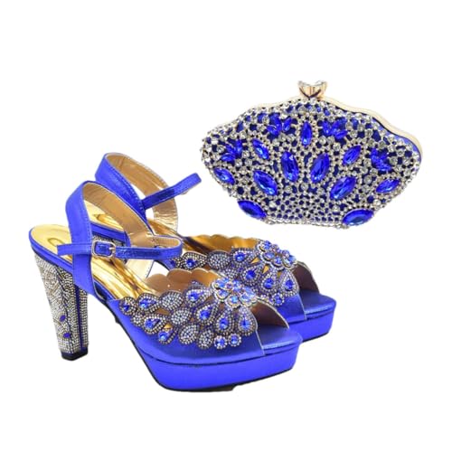 Modische Damenschuhe mit spitzem Zehenbereich und dimensionaler Clutch, Set für Party oder Alltag, blau, 40.5 EU von Generisch