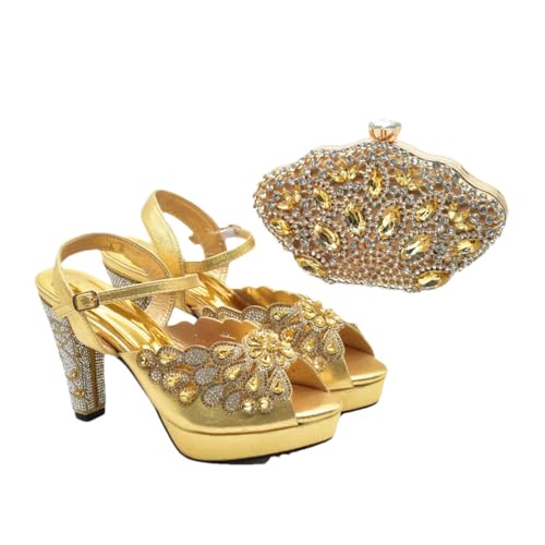 Modische Damenschuhe mit spitzem Zehenbereich und dimensionaler Clutch, Set für Party oder Alltag, gold, 41.5 EU Modische Damenschuhe mit spitzem Zehenbereich und dimensionaler Clutch, Set für Party oder Alltag, gold, 41.5 EU von Generisch