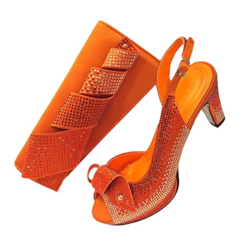 Modische Damenschuhe und Taschen, Strass, High Heels, Abend-, Party-, Hochzeitsaccessoires, Orange, 40 EU von Generisch