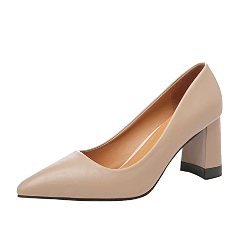 Modische Frauen Freizeitschuhe Hohe Absatz Chunky Absatz Spitzer Schuh rutschfest Bequem Slip-On Alltagsschuhe für Damen (Khaki, 41) von Generisch