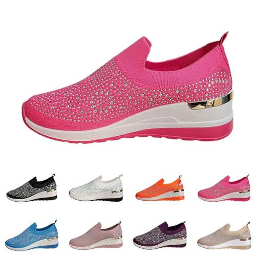 Modische Glitzer-Sneaker für Damen, Plateau-Keilschuhe, glitzernde Netz-Sneaker, atmungsaktiv, Spakle-Schuhe, modische Sneaker, hot pink, 38 EU von Generisch