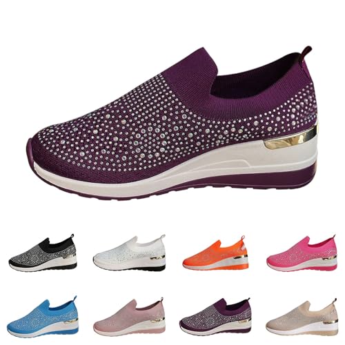 Modische Glitzer-Sneaker für Damen, Plateau-Keilschuhe, glitzernde Netz-Sneaker, atmungsaktiv, Spakle-Schuhe, modische Sneaker, violett, 39.5 EU Modische Glitzer-Sneaker für Damen, Plateau-Keilschuhe, glitzernde Netz-Sneaker, atmungsaktiv, Spakle-Schuhe, modische Sneaker, violett, 39.5 EU von Generisch
