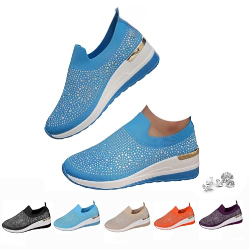 Modische Glitzer-Sneaker für Damen, Plateau-Keilschuhe, glitzernde Strasssteine, Netzstoff, Slip-On-Sneaker, Damen-Sneaker, atmungsaktiv, orthopädische Wanderschuhe, modisch, gestrickt, Bling-Loafer Modische Glitzer-Sneaker für Damen, Plateau-Keilschuhe, glitzernde Strasssteine, Netzstoff, Slip-On-Sneaker, Damen-Sneaker, atmungsaktiv, orthopädische Wanderschuhe, modisch, gestrickt, Bling-Loafer von Generisch