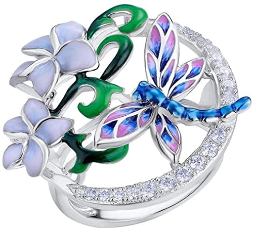 Modische Halskette für Damen, Emaille, Blume, Libellen-Anhänger, Halskette, Ohrringe, Ring von Generisch