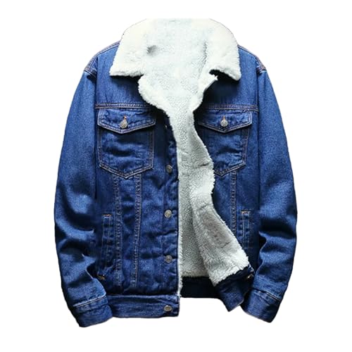 Modische Herren-Jeansjacke mit dickem Fleece-Innenfutter, Übergröße, dunkelblau, XL von Generisch