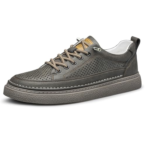 Modische Herren-Sneaker, echtes Leder, Herren-Sneaker, stilvoll, Retro, Business, Freizeitschuhe für Herren, Khaki, hohl, 42 2/3 EU von Generisch