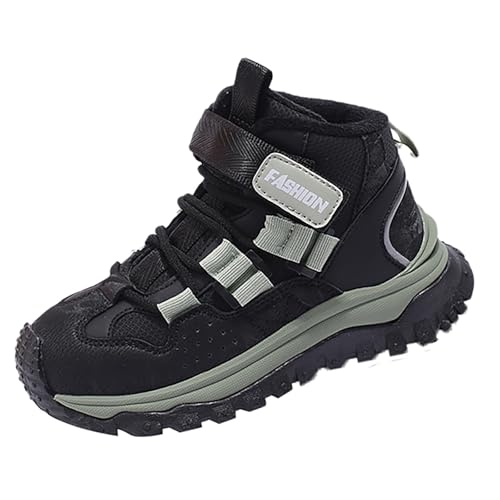 Modische Kinder-Sneaker, gepolsterte Sohle, hohe Oberseite, Sportschuhe, Herbst, Winter, Outdoor, warm, rutschfest, atmungsaktiv, für Jungen und Mädchen, keine Spitze, leichte Lauf-Sneaker, Schwarz von Generisch