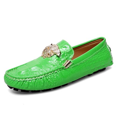 Modische Krokodilmuster Herren Driving Penny Loafers Leder Mokassin Slip-On Casual Dress Bootsschuhe, grün, 45 EU von Generisch