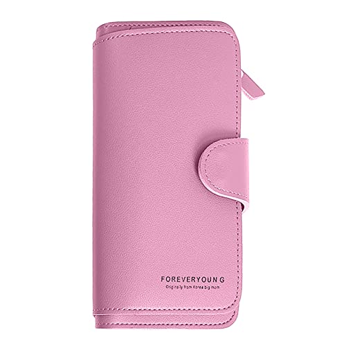 Modische Ledergeldbörse, lang, einfarbig, Reißverschluss, mehrere Karten, Ausweis, Clutch, Damen, Geldbörse, Reißverschluss, klein, rose gold, Einheitsgröße von Generisch