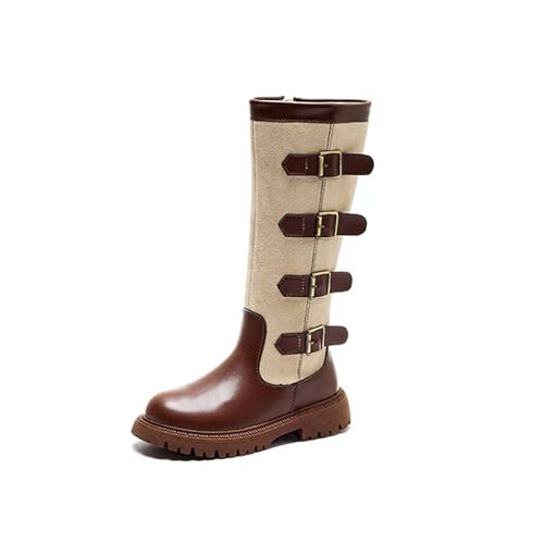 Modische Mädchen Winterstiefel Wadenlang mit Kunstfellfutter Warme rutschfeste Sohle Bequeme Lässige Booties für Kleinkinder Jugendliche (Brown, 33 Big Kids) von Generisch