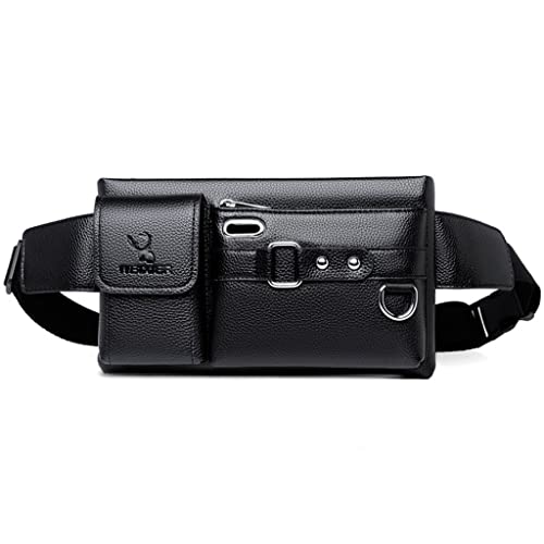 Modische Multifunktions-Hüfttasche mit einer Schulter, großes Fassungsvermögen, Herren-Brusttasche, PU-Leder, lässige Crossbody-Tasche, Schwarz von Generisch