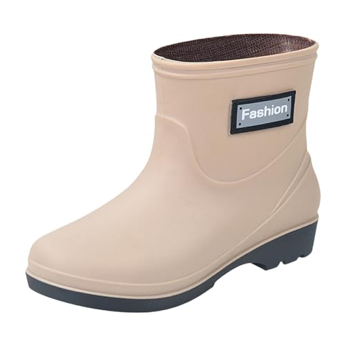 Modische Regenstiefel für Damen, Kurze Röhre, Kunststoff-Wasserschuhe mit Rutschfester Sohle, warme, wasserdichte Gummistiefel Rollschuh Schuhe Damen (Beige, 38) von Generisch