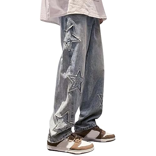 Modische Retro Fünfzackigen Stern Bedruck High Waist Jeans Mit Hohe Taille Jeanshose Damen Taschen Stretch Freizeit Hose Locker Elegant Relaxhose Outdoor Bequem Jeanshosen Freizeithose (Light Blue, L) Modische Retro Fünfzackigen Stern Bedruck High Waist Jeans Mit Hohe Taille Jeanshose Damen Taschen Stretch Freizeit Hose Locker Elegant Relaxhose Outdoor Bequem Jeanshosen Freizeithose (Light Blue, L) von Generisch