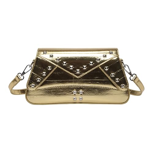 Modische Schultertasche aus PU-Leder für Damen und Mädchen, lässige Umhängetasche, verstellbare Umhängetasche für den täglichen Gebrauch, gold, Einheitsgröße Modische Schultertasche aus PU-Leder für Damen und Mädchen, lässige Umhängetasche, verstellbare Umhängetasche für den täglichen Gebrauch, gold, Einheitsgröße von Generisch
