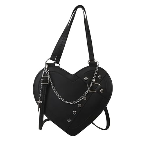 Modische Umhängetasche aus Leder in Herzform mit Nieten und Kettendekor – trendige Umhängetasche für Party, Sommer 2025 & Alltag – stilvolle passende Handtasche Geschenk für Frauen von Generisch