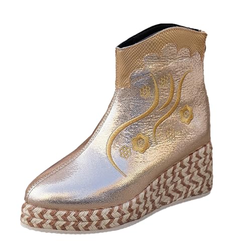 Modische dicke Unterseite, klobiger Absatz, Damenstiefel, atmungsaktiv, modisch, runder Kopf, klobiger Absatz, Damenschuhe, kurze Regenstiefeleinlagen für Damen, gold, 40.5 EU Modische dicke Unterseite, klobiger Absatz, Damenstiefel, atmungsaktiv, modisch, runder Kopf, klobiger Absatz, Damenschuhe, kurze Regenstiefeleinlagen für Damen, gold, 40.5 EU von Generisch